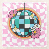 Groovy Roze Disco Ball 60s Hippie Retro geruit Glazen Onderzetter (Voorkant)