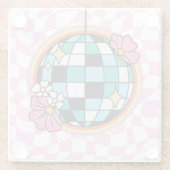 Groovy Roze Disco Ball 60s Hippie Retro geruit Glazen Onderzetter (Achterkant)