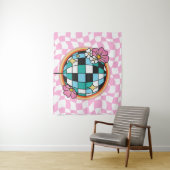 Groovy Roze Disco Ball 60s Hippie Retro geruit Wandkleed (In situ)