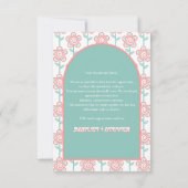 Groovy roze en aqua bloemen 70s trouwfoto bedankkaart (Achterkant)