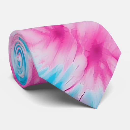 Groovy Roze en Blauwe Tie Dye Stropdas (Opgerold)
