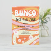 Groovy Roze en Oranje Bloemen Bunco Dames Nacht Kaart (Staand voorkant)