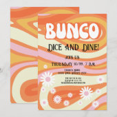 Groovy Roze en Oranje Bloemen Bunco Dames Nacht Kaart (Voorkant / Achterkant)