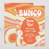 Groovy Roze en Oranje Bloemen Bunco Kaart (Voorkant / Achterkant)