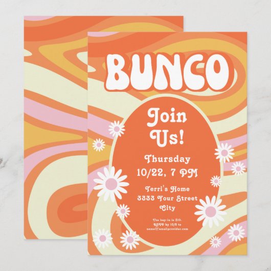 Groovy Roze en Oranje Bloemen Bunco Kaart (Voorkant / Achterkant)