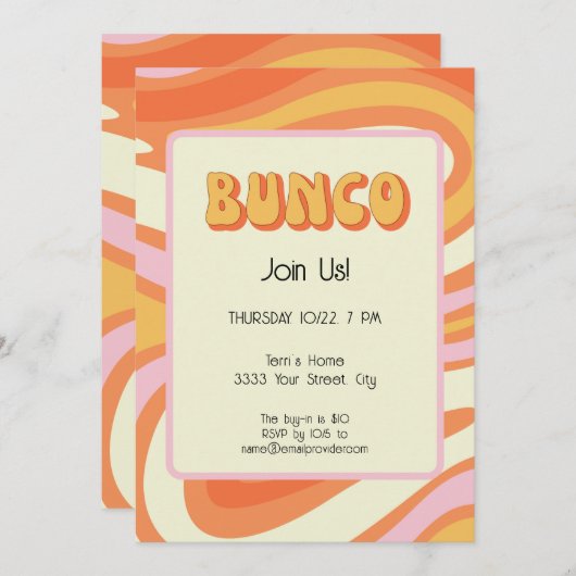 Groovy Roze en Oranje Bunco Kaart (Voorkant / Achterkant)