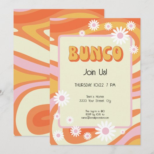 Groovy Roze en Oranje Bunco Kaart (Voorkant / Achterkant)