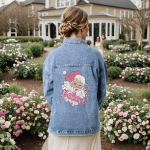 Groovy roze kerstman gelooft Kerstmis Denim Jacket