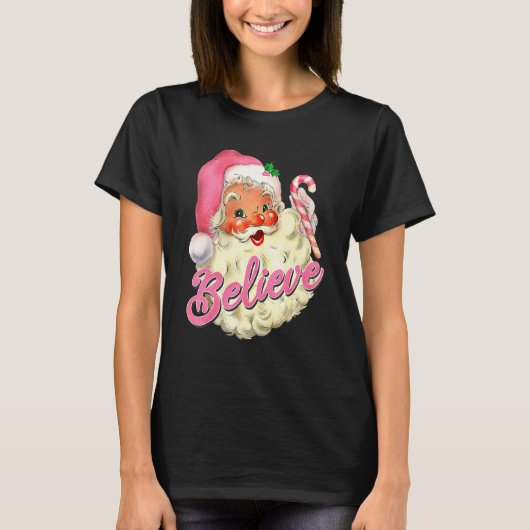 Groovy roze kerstman gelooft Kerstmis T-shirt (Voorkant)