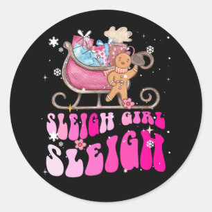 Groovy Roze Kerstmis Koffie Sleigh meisje Gingerb Ronde Sticker