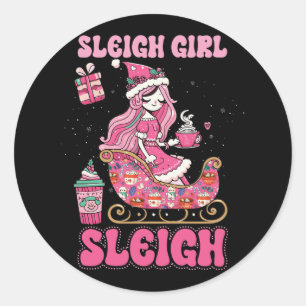 Groovy Roze Kerstmis Koffie Sleigh Meisje Sleigh X Ronde Sticker