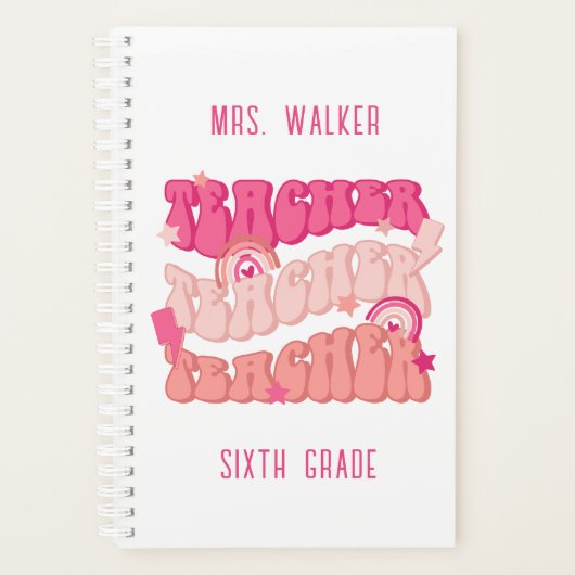Groovy Roze Retro Leraar Planner (Voorkant)
