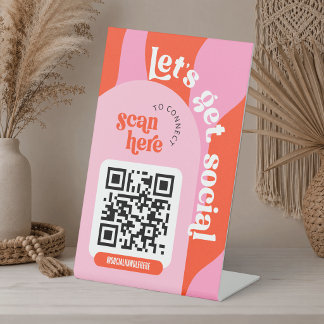 Groovy Roze & Rode Trendy Sociale Media QR Code Reclamebord Met Voetstuk