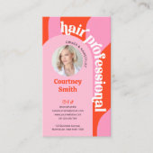 Groovy Roze & Rood Modern Hair Stylist Salon Foto Visitekaartje (Voorkant)