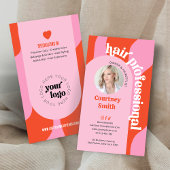Groovy Roze & Rood Modern Hair Stylist Salon Foto Visitekaartje