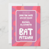 Groovy Roze Waves Custom Bat Mitzvah Save The Date (Voorkant)