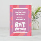 Groovy Roze Waves Custom Bat Mitzvah Save The Date (Staand voorkant)