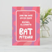 Groovy Roze Waves Custom Bat Mitzvah Save The Date (Staand voorkant)