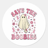 Groovy Save the S Borstkanker Bewustzijn Halloween Ronde Sticker (Voorkant)