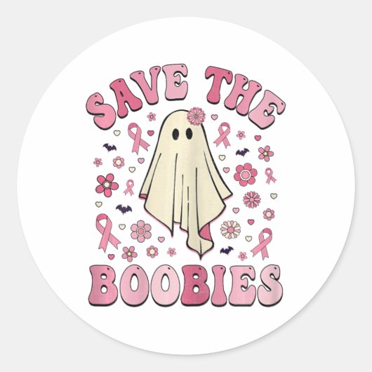Groovy Save the S Borstkanker Bewustzijn Halloween Ronde Sticker (Voorkant)