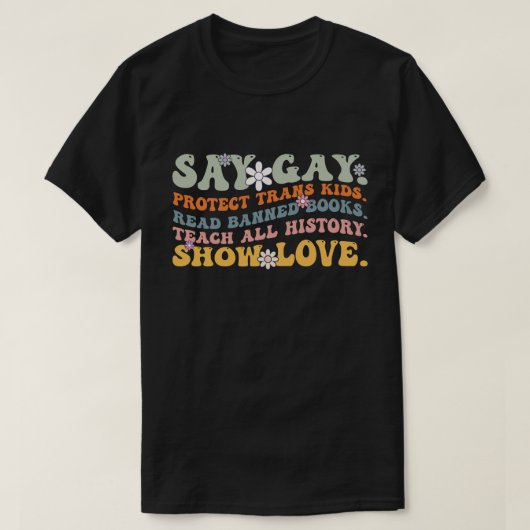 Groovy Say Gay Protect TransKinder Gelezen Boek T-shirt (Design voorkant)