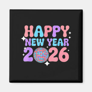Groovy Schattig Gelukkig Nieuwjaar 2026 Disco Bal Magneet