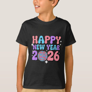 Groovy Schattig Gelukkig Nieuwjaar 2026 Disco Bal T-shirt