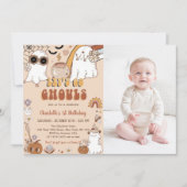 Groovy Schattige Ghost Halloween 1e Verjaardagsfee Kaart (Voorkant)