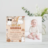 Groovy Schattige Ghost Halloween 1e Verjaardagsfee Kaart (Staand voorkant)