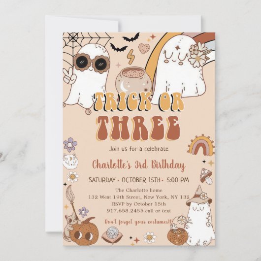 Groovy Schattige Ghost Halloween 3e Verjaardagsfee Kaart (Voorkant)