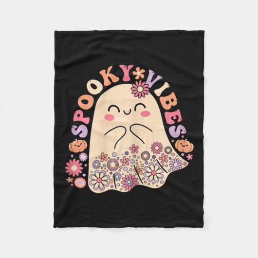Groovy Schattige Kawaii Ghost Floral Spooky Vibes  Fleece Deken (Voorkant)