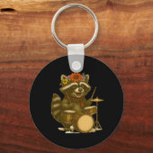 Groovy Schattige Raccoon Floral Crown Gitarist Sleutelhanger (Achterkant)