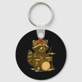 Groovy Schattige Raccoon Floral Crown Gitarist Sleutelhanger (Achterkant)