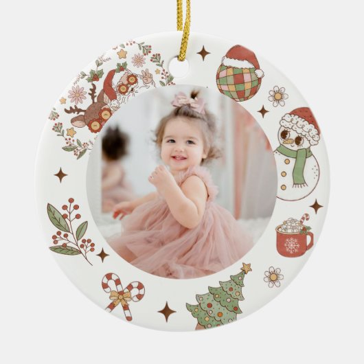 Groovy Schattige Santa Verjaardagsfeestje Keramisc Keramisch Ornament (Voorkant)