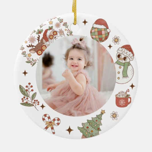 Groovy Schattige Santa Verjaardagsfeestje Keramisc Keramisch Ornament (Achterkant)