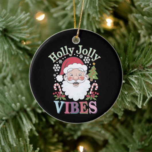 Groovy Schattigee Kerstman Holly Jolly Vibes Xmas Keramisch Ornament (Boom)