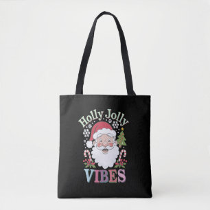 Groovy Schattigee Kerstman Holly Jolly Vibes Xmas Tote Bag