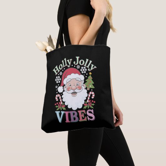 Groovy Schattigee Kerstman Holly Jolly Vibes Xmas Tote Bag (Dichtbij)