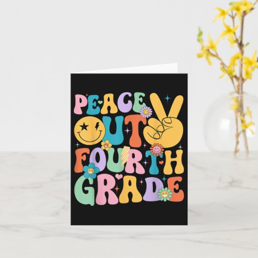 Groovy Schattigee Peace Out Vierde Graad Afstudere Kaart (Gele Bloem)