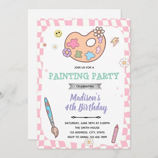 Groovy schilderij party uitnodiging (Voorkant / Achterkant)