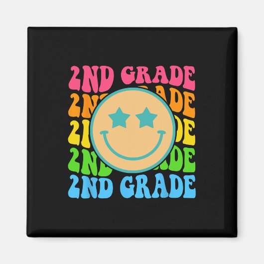 Groovy Second Grade Vibes Face Retro Teachers Back Magneet (Voorkant)