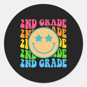Groovy Second Grade Vibes Face Retro Teachers Back Ronde Sticker