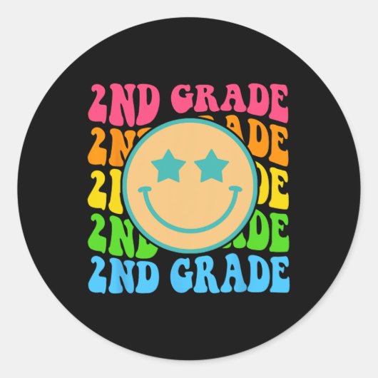 Groovy Second Grade Vibes Face Retro Teachers Back Ronde Sticker (Voorkant)