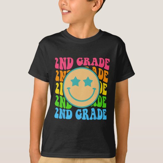 Groovy Second Grade Vibes Face Retro Teachers Back T-shirt (Voorkant)