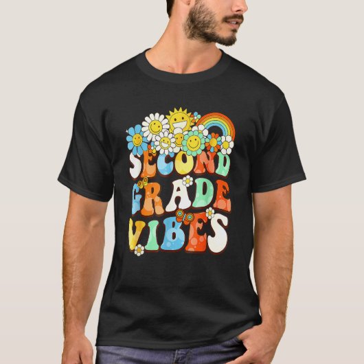 Groovy Second Grade Vibes Retro Teacher First Day T-shirt (Voorkant)