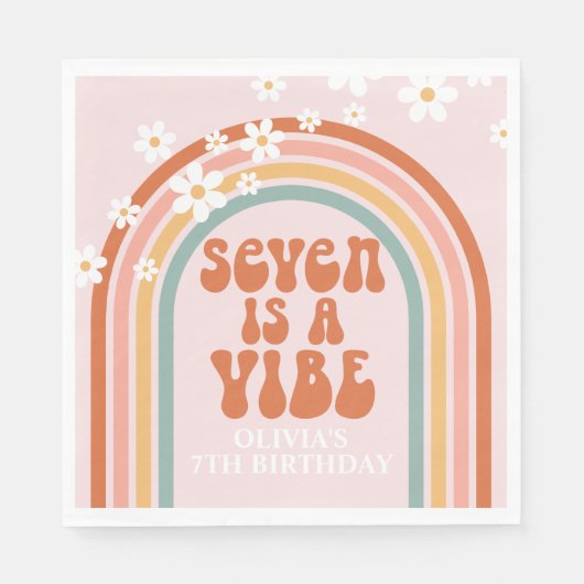 Groovy Seven is een vibe daisy regenboog 7e verjaa Servet (Voorkant)
