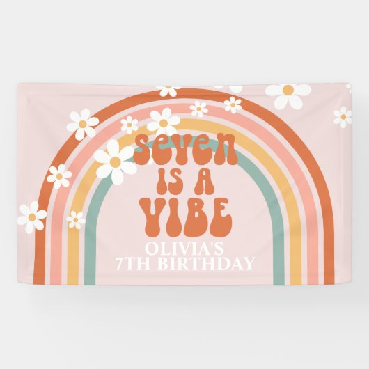 Groovy Seven is een Vibe Rainbow Daisy 7th Verjaar Spandoek (Horizontaal)