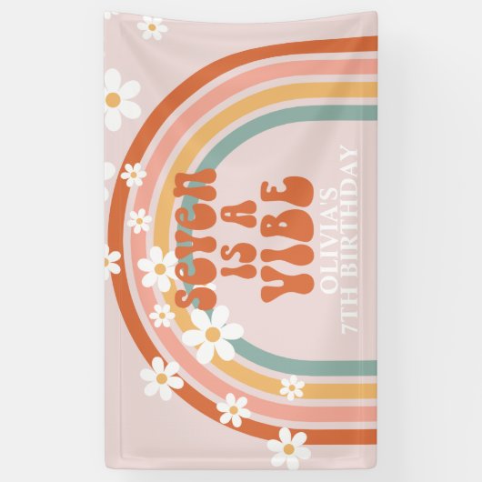 Groovy Seven is een Vibe Rainbow Daisy 7th Verjaar Spandoek (Verticaal)