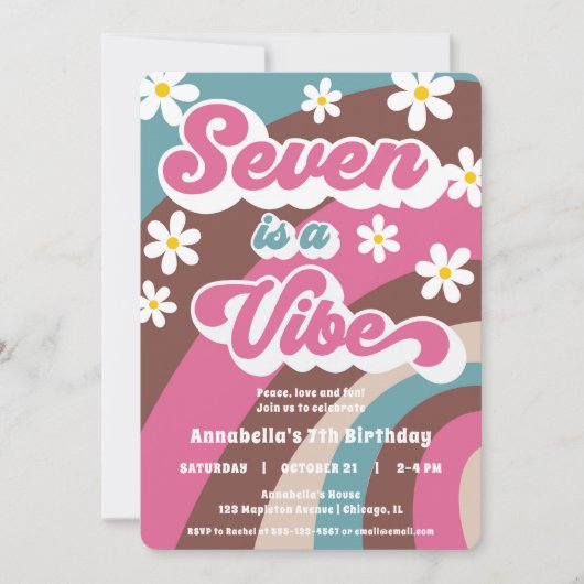 Groovy Seven is een Vibe roze blauwgroen meisje 7e Kaart (Voorkant)