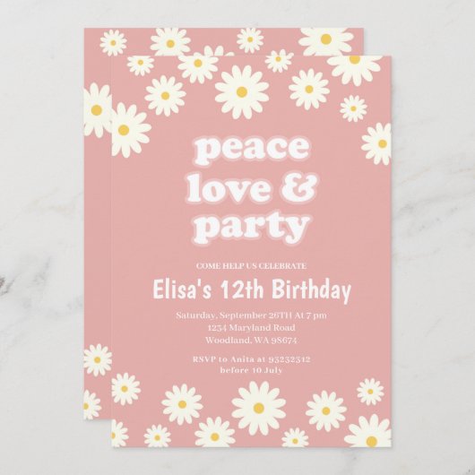 Groovy Seventies Daisy Birthday Party  Kaart (Voorkant / Achterkant)